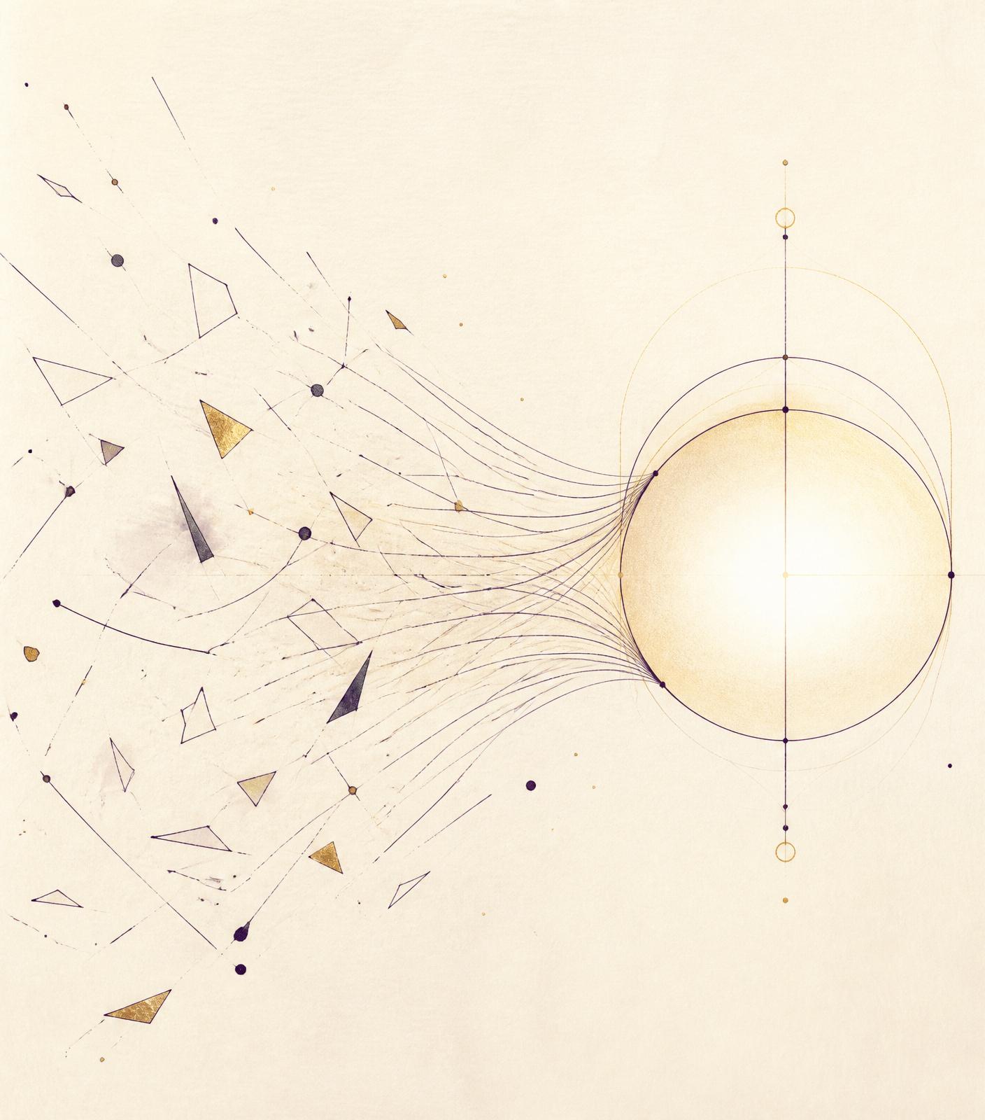 Fragmented lines resolving into one whole shape